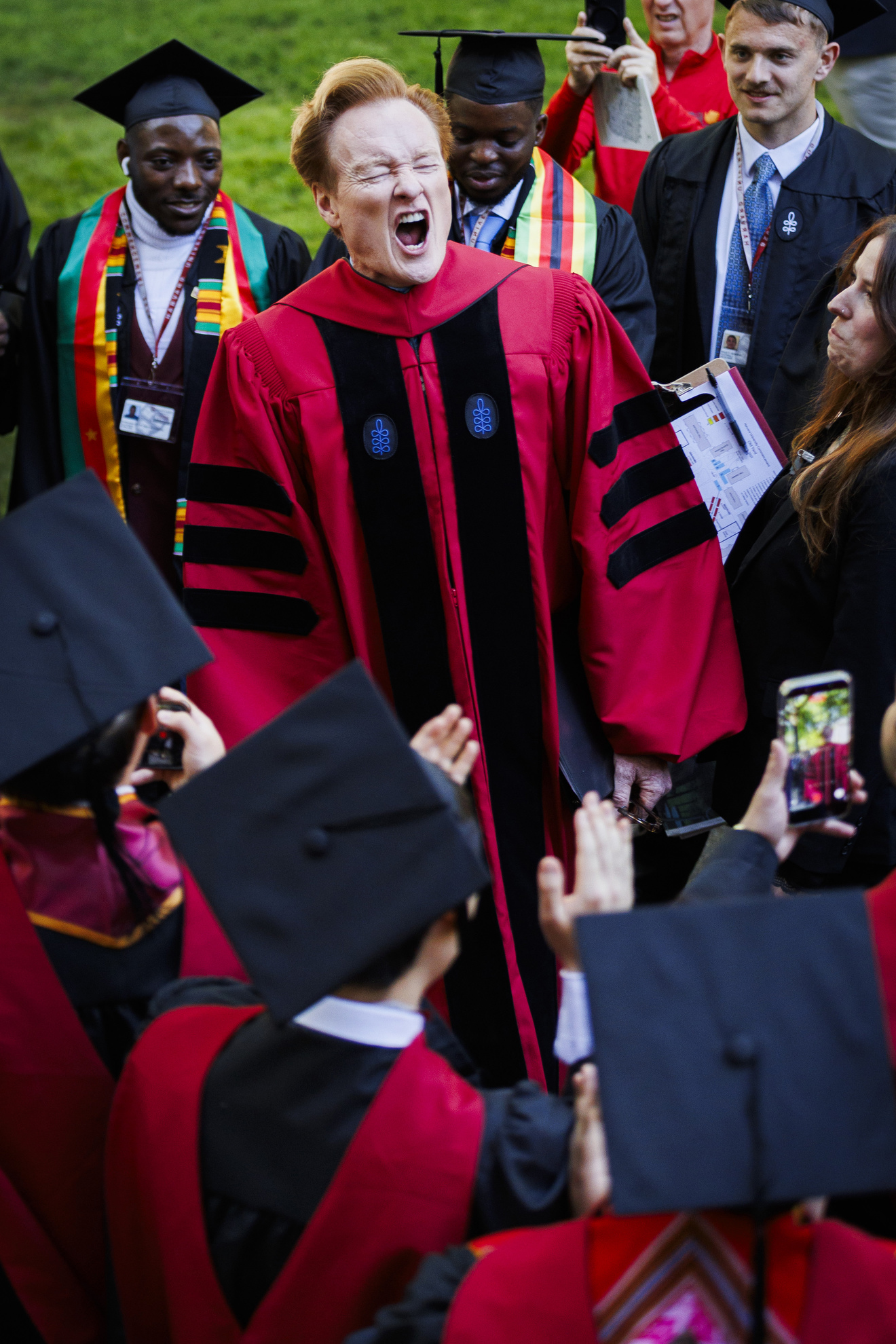 Conan O’Brien (pictured) processes to Tercentenary Theatre.