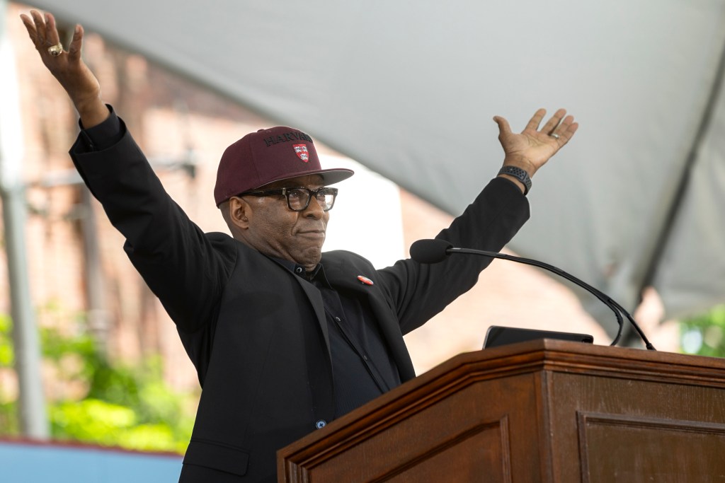 Courtney B. Vance AB ’82 giving the Harvard Alumni Day Address in 2024.