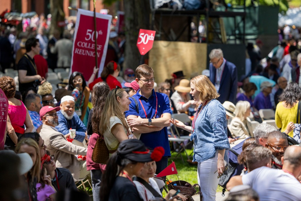 Alumni gather at the Tercentenary Theater following the Alumni Parade on Alumni Day, 2024.