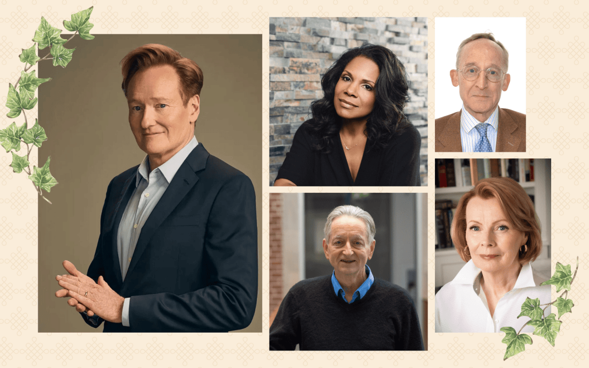 Conan O’Brien (clockwise from left), Audra McDonald, Noel Malcolm, Peggy Noonan, and Geoffrey Hinton.