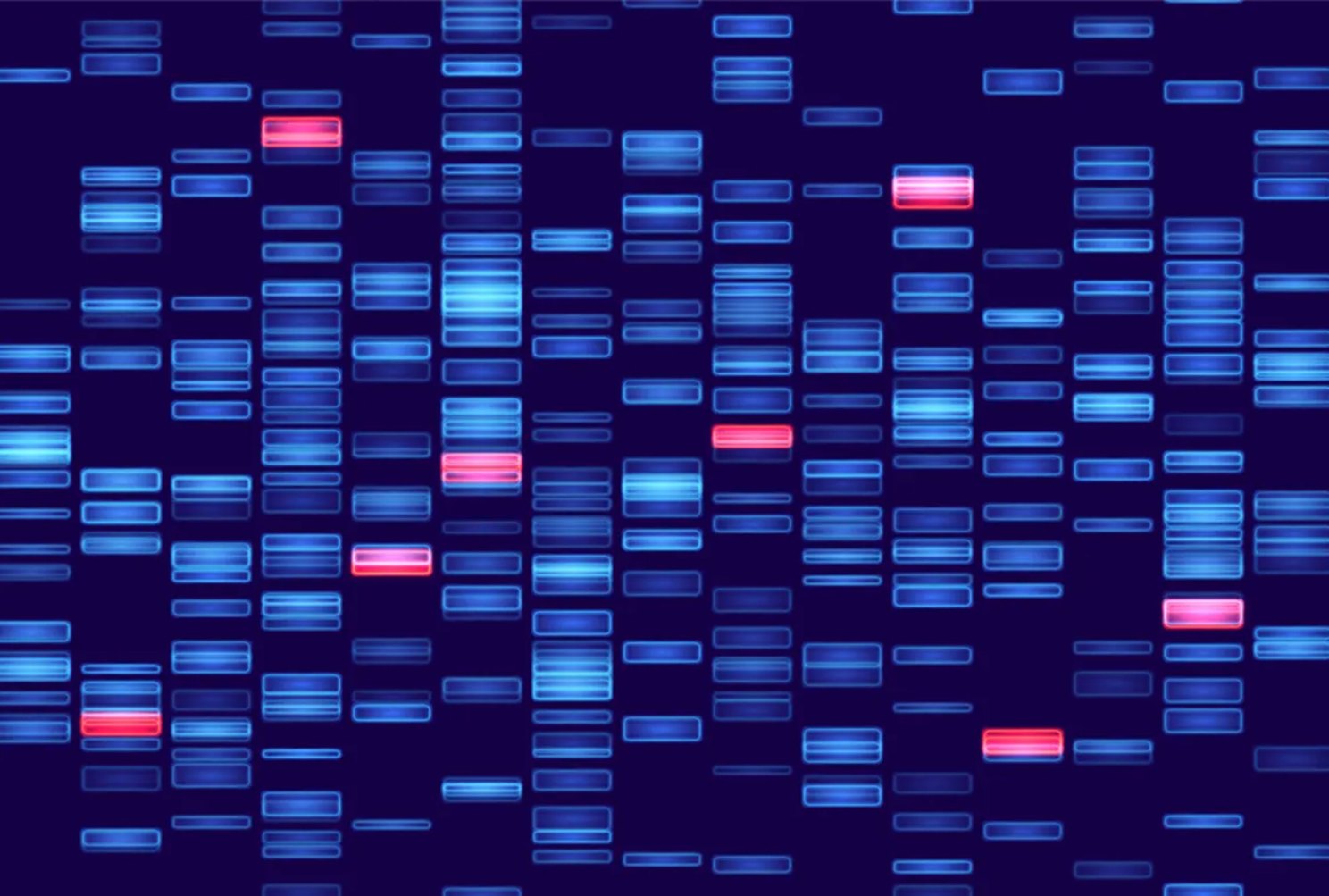Genomic data visualization. Abstract DNA sequencing and genome mapping graphics. Scientific concept for medical research, biotechnology, and genetic testing. Vector illustration.