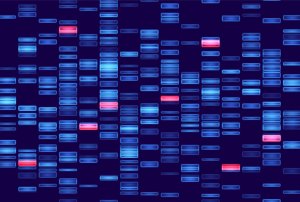 Genomic data visualization. Abstract DNA sequencing and genome mapping graphics. Scientific concept for medical research, biotechnology, and genetic testing. Vector illustration.