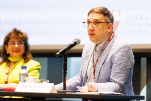 James Loeffler, the Felix Posen Professor in Modern Jewish History at Johns Hopkins University, speaks during a discussion.