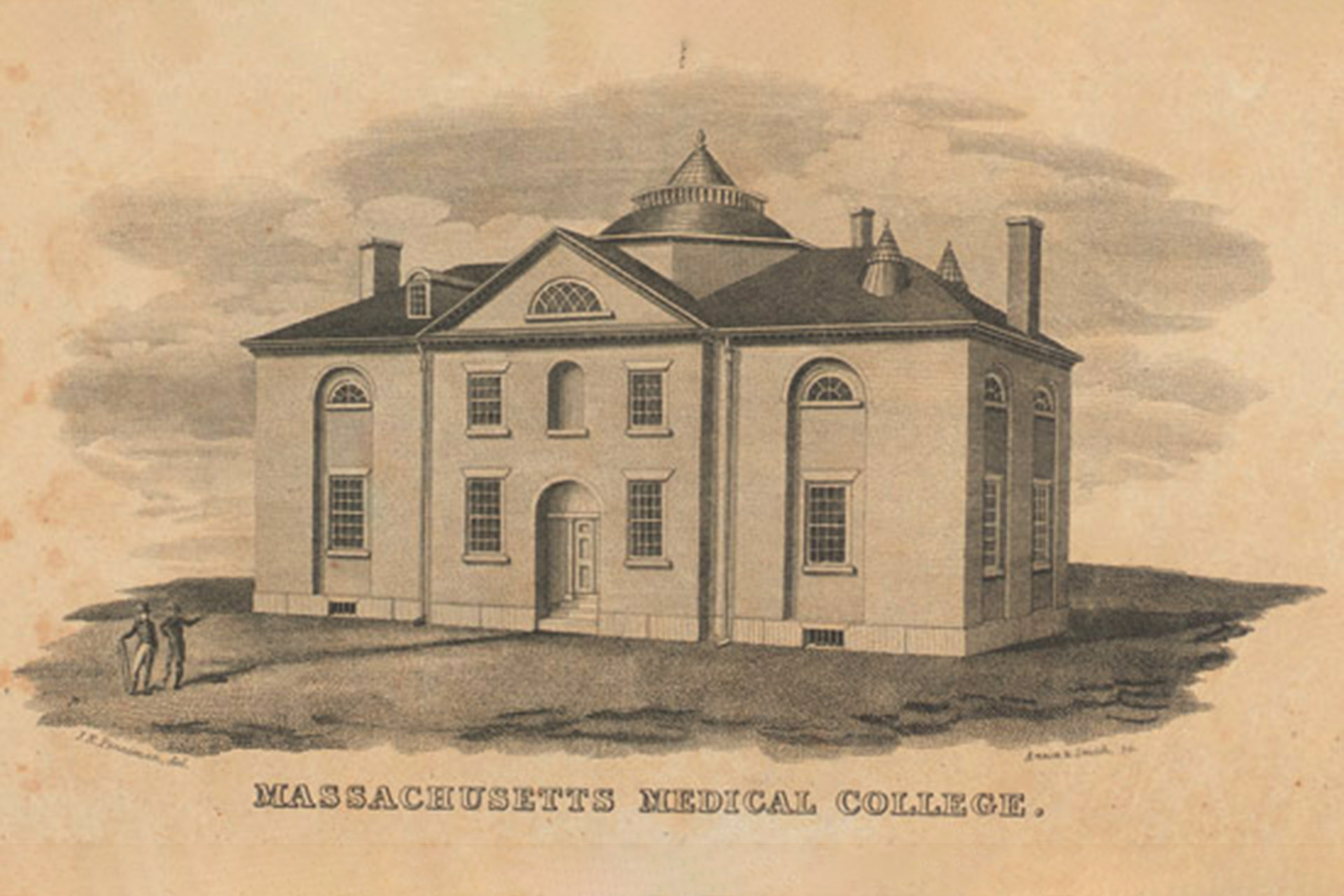 Early sketch of Harvard Medical School when it was on Mason Street in Boston.