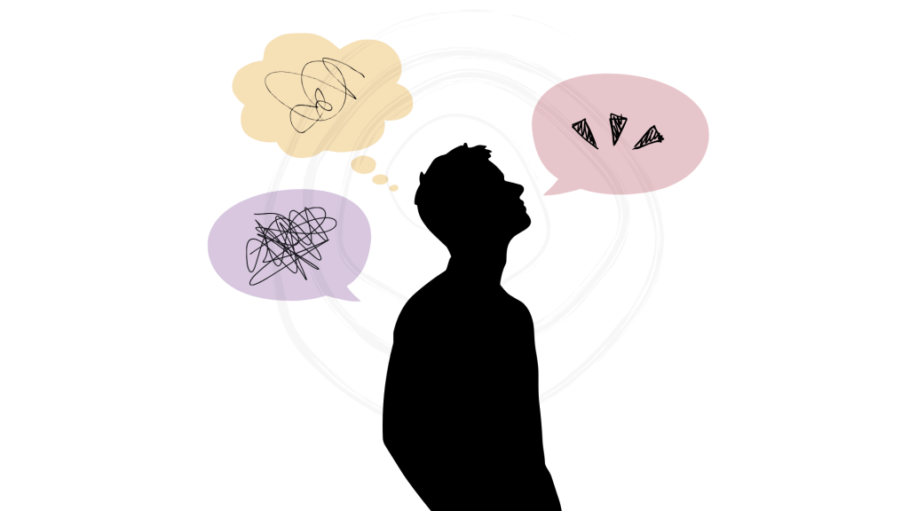 person thinking about various things