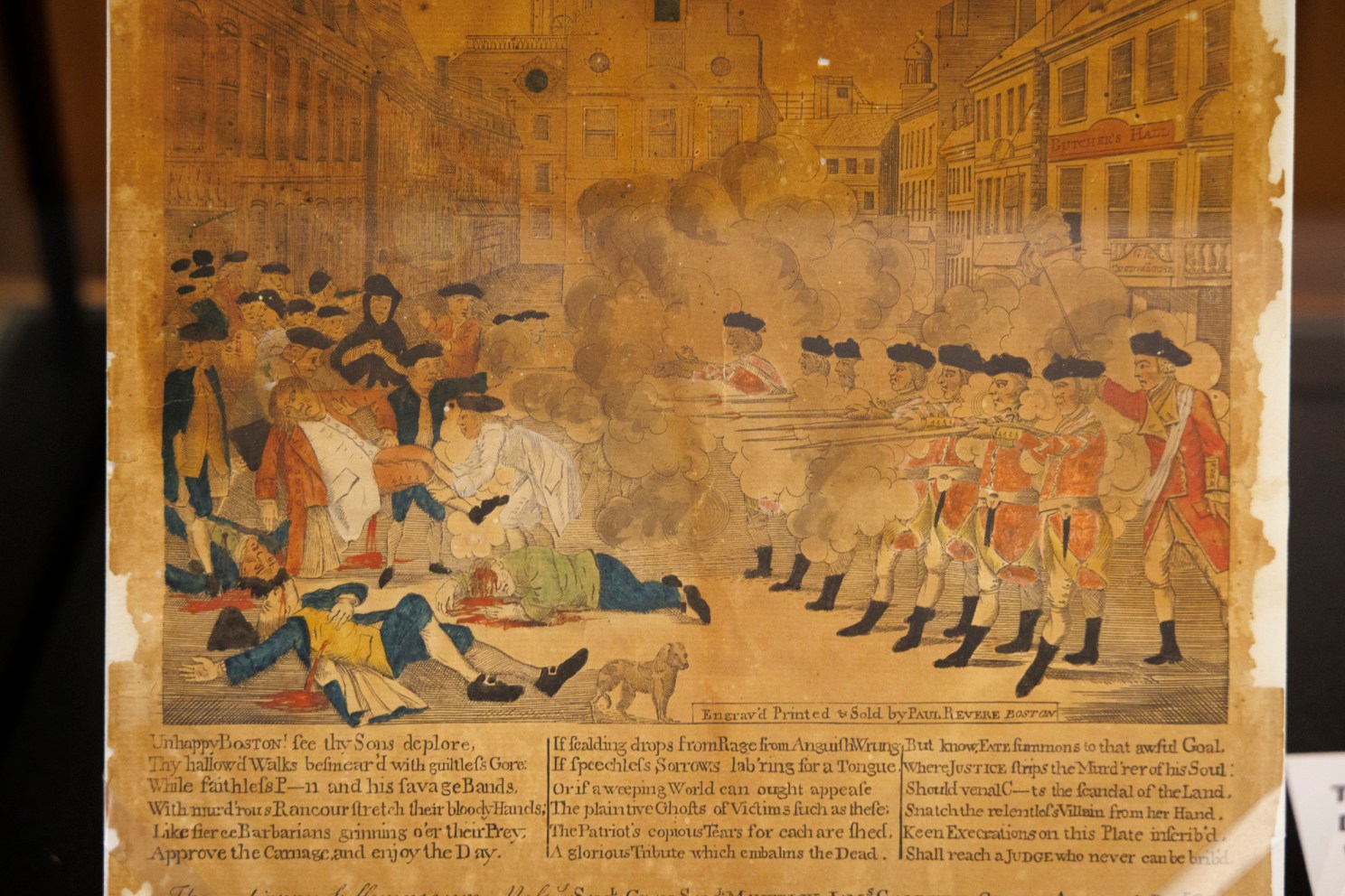 A photo of “The Bloody Massacre Perpetrated in King Street, Boston” by Paul Revere, 1770.