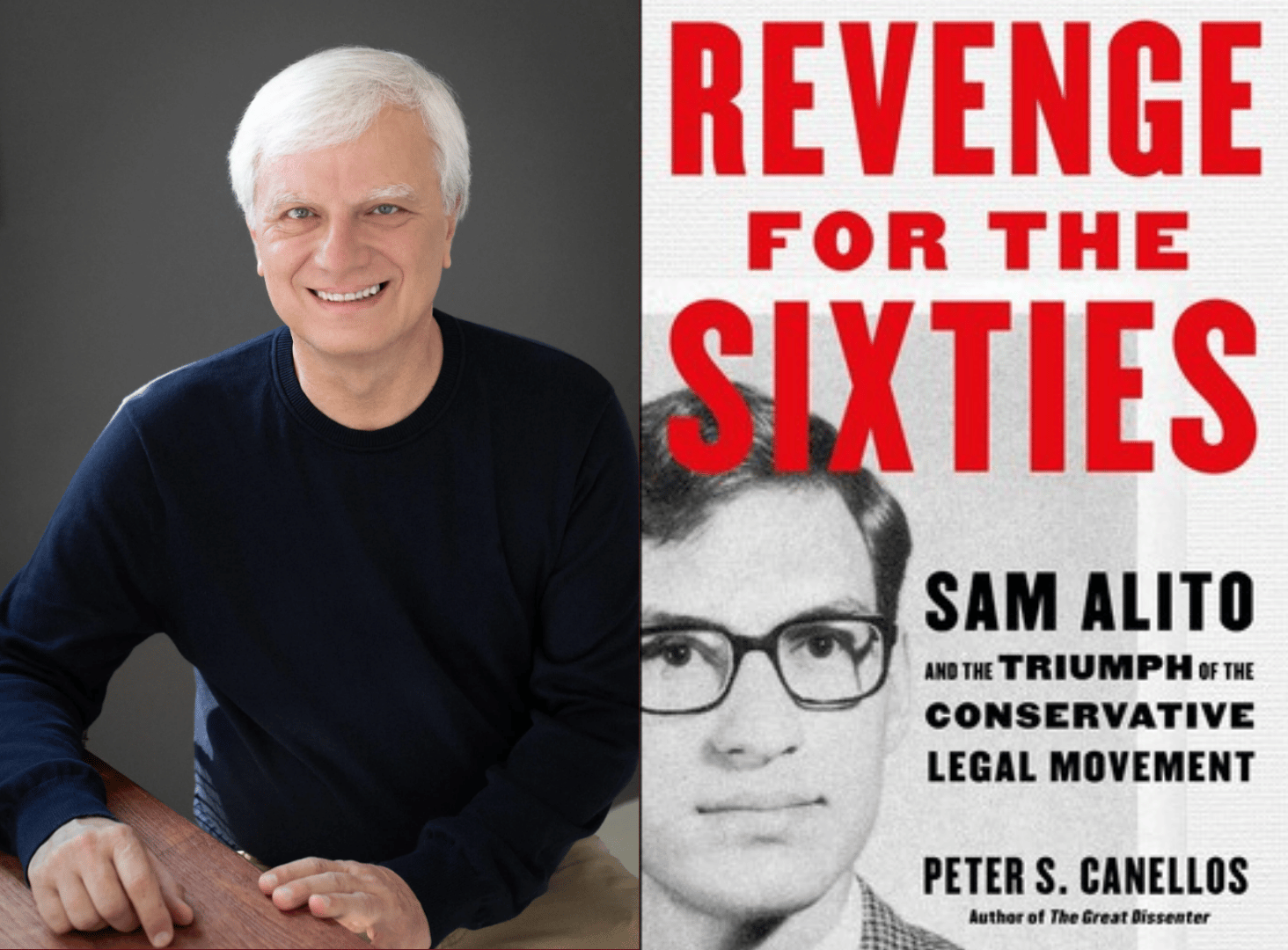 Canellos and book cover for "Revenge for the Sixties"