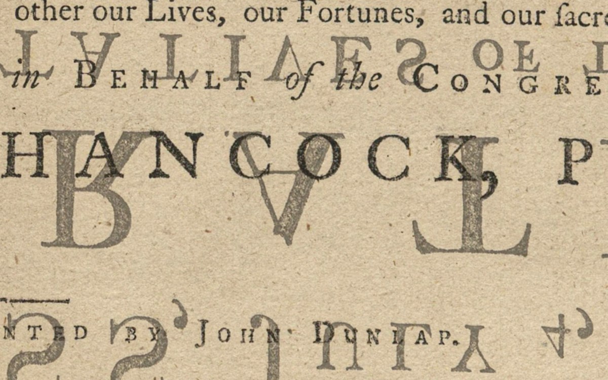 Detail of offsetting on one of the first copies of the Declaration of Independence.