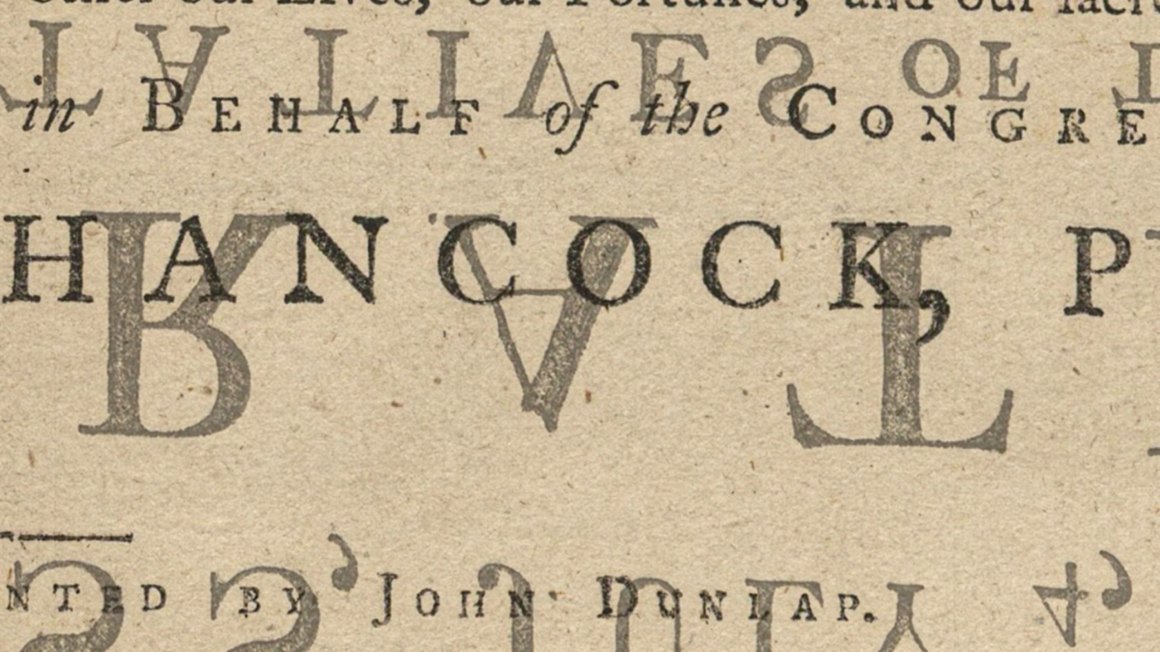 Detail of offsetting on one of the first copies of the Declaration of Independence.