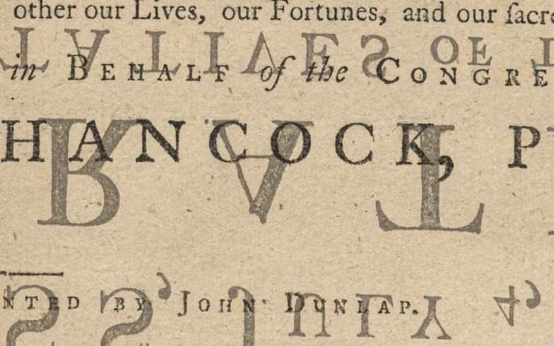 Detail of offsetting on one of the first copies of the Declaration of Independence.