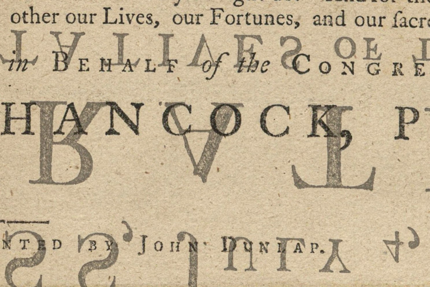Detail of offsetting on one of the first copies of the Declaration of Independence.