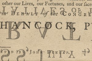 Detail of offsetting on one of the first copies of the Declaration of Independence.