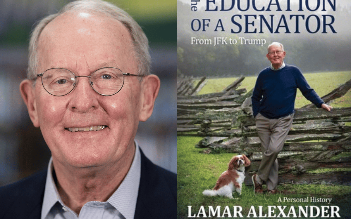 Lamar Alexander and his book cover "The Education of a Senator."