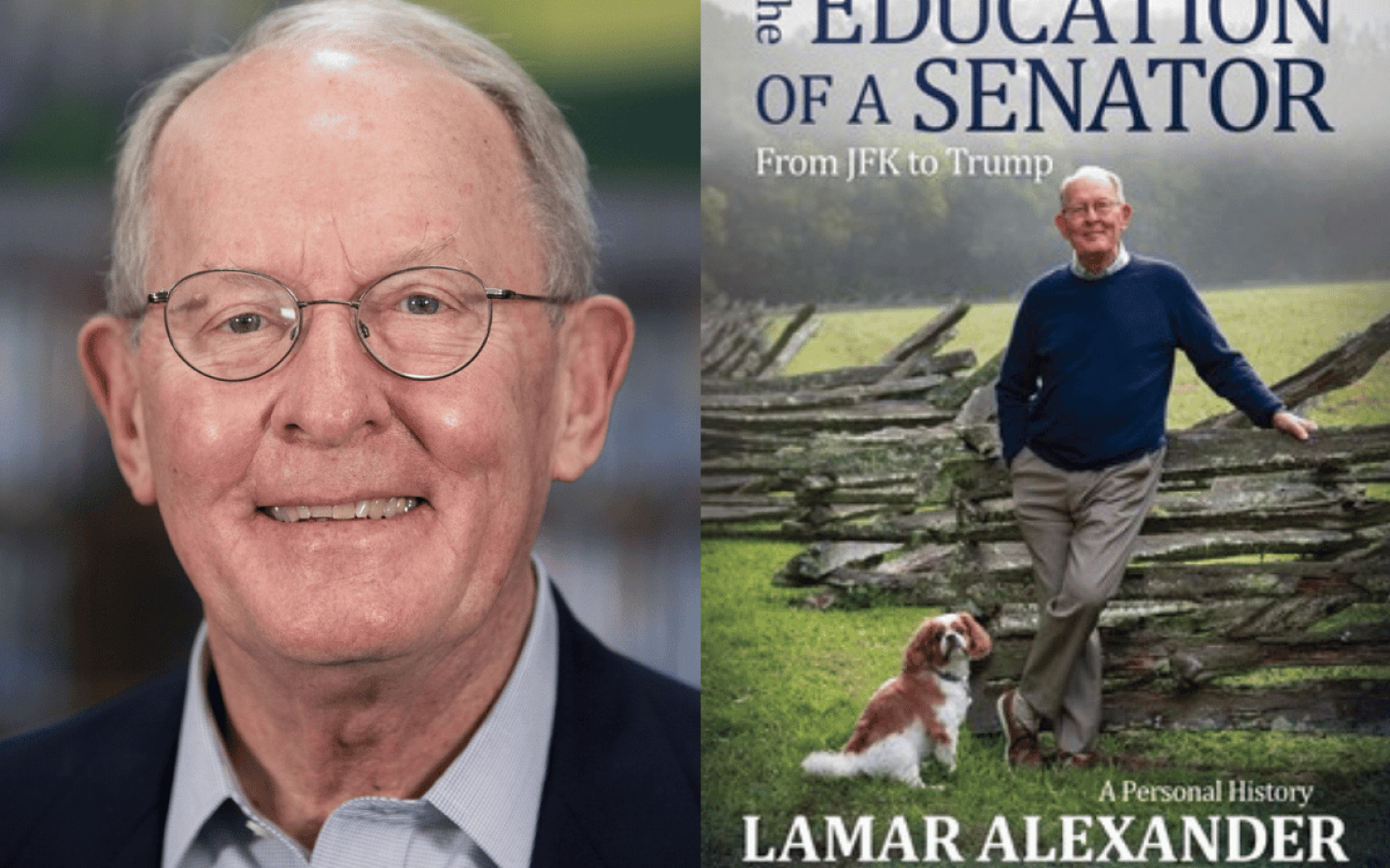 Lamar Alexander and his book cover "The Education of a Senator."