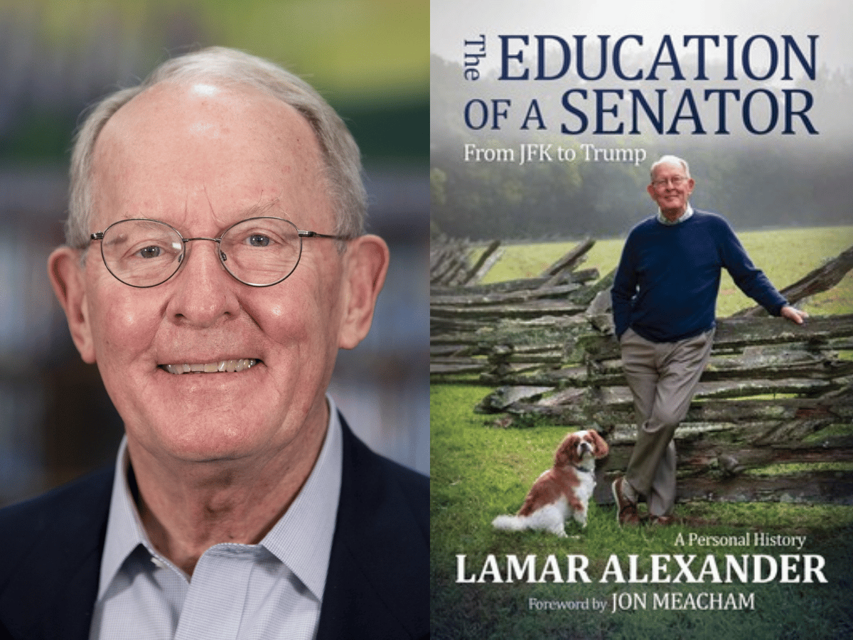 Lamar Alexander and his book cover "The Education of a Senator."
