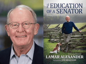 Lamar Alexander and his book cover "The Education of a Senator."