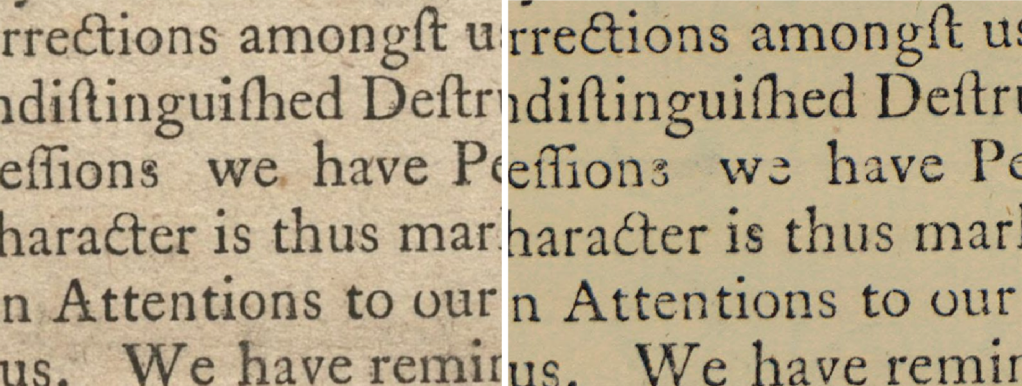 Side-by-side comparison of two original copies of the Declaration of Independence.