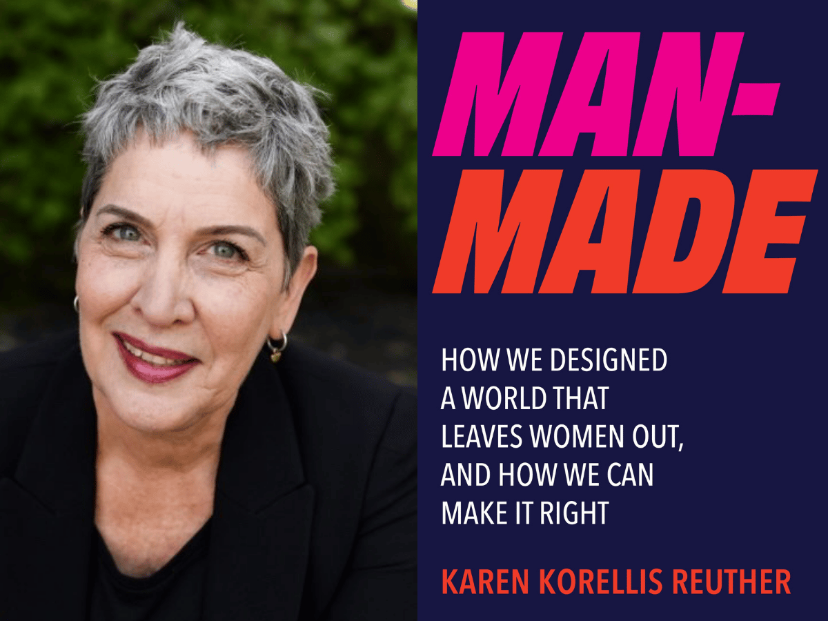Karen Korellis Reuther and the cover of "Man-Made"