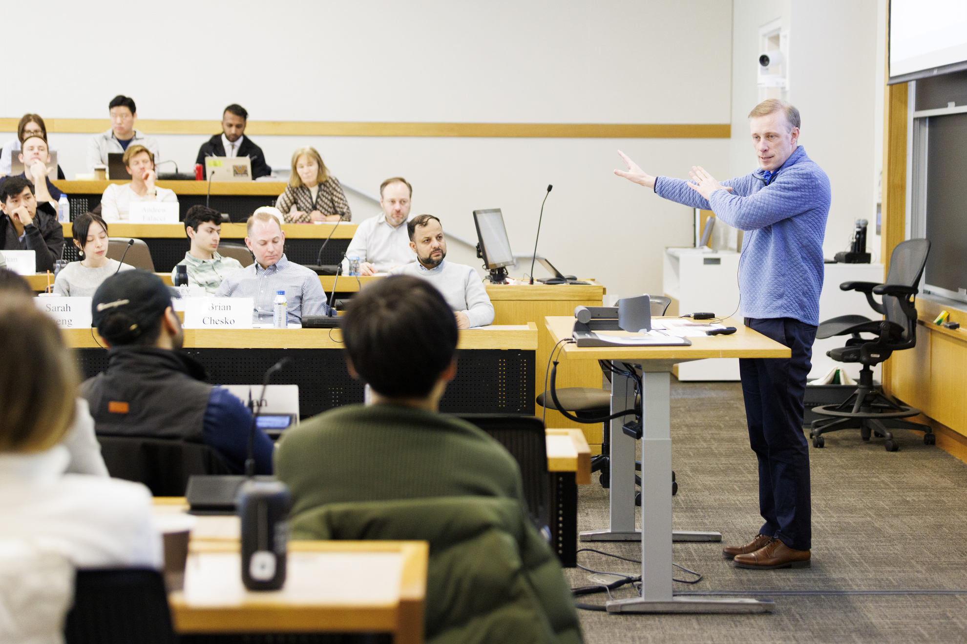 Jake Sullivan lecturing.