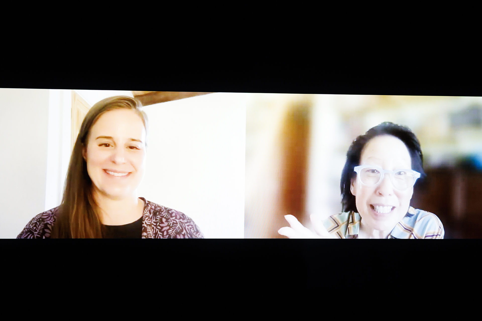 Lauren Groff and Gish Jen talk over Zoom.