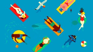 Illustration of people floating in a pool reading.