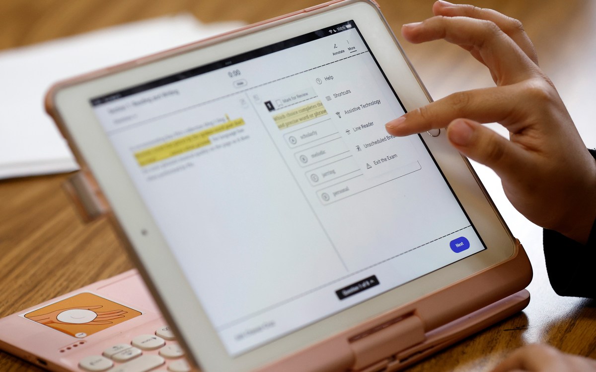 Student completes a practice SAT test digitally.