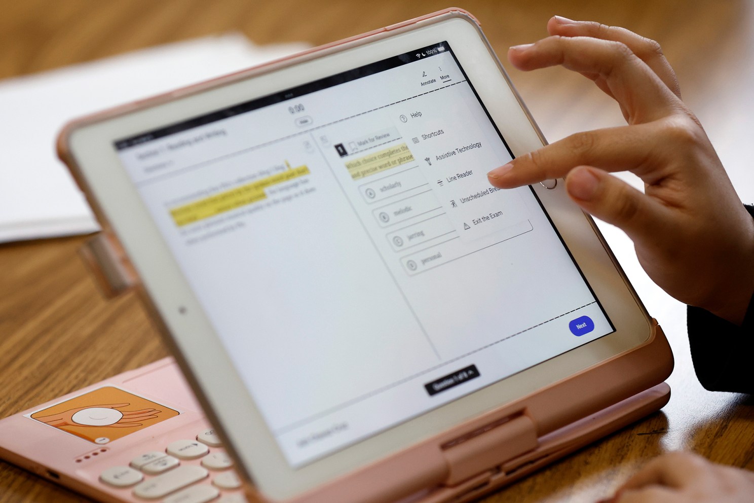 Student completes a practice SAT test digitally.