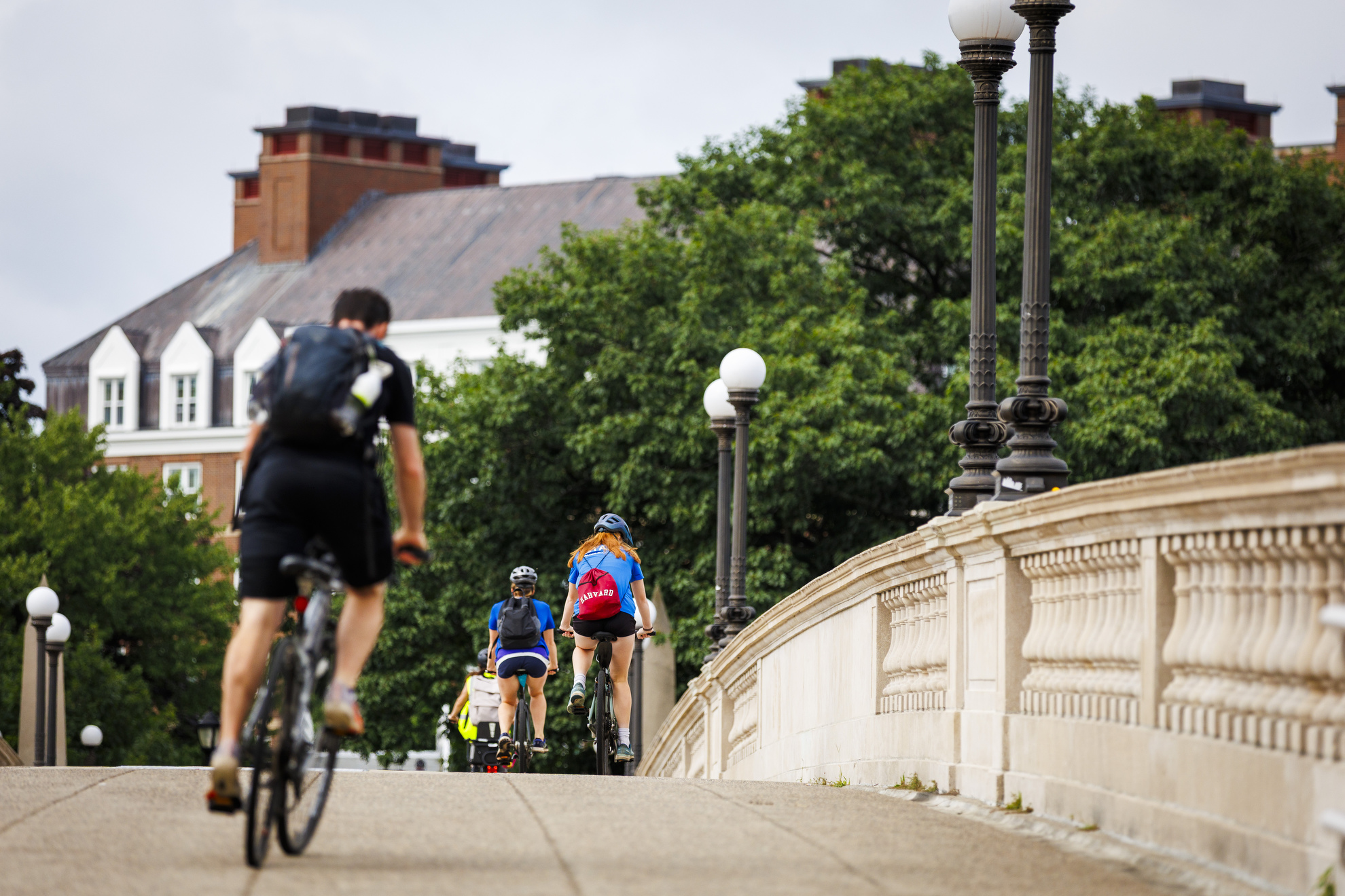 Commuters make their way across the Weeks Footbridge.