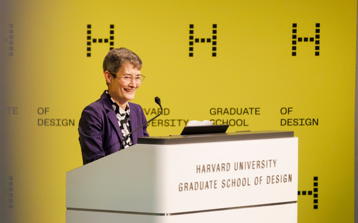 Sarah M. Whiting speaks at a podium.