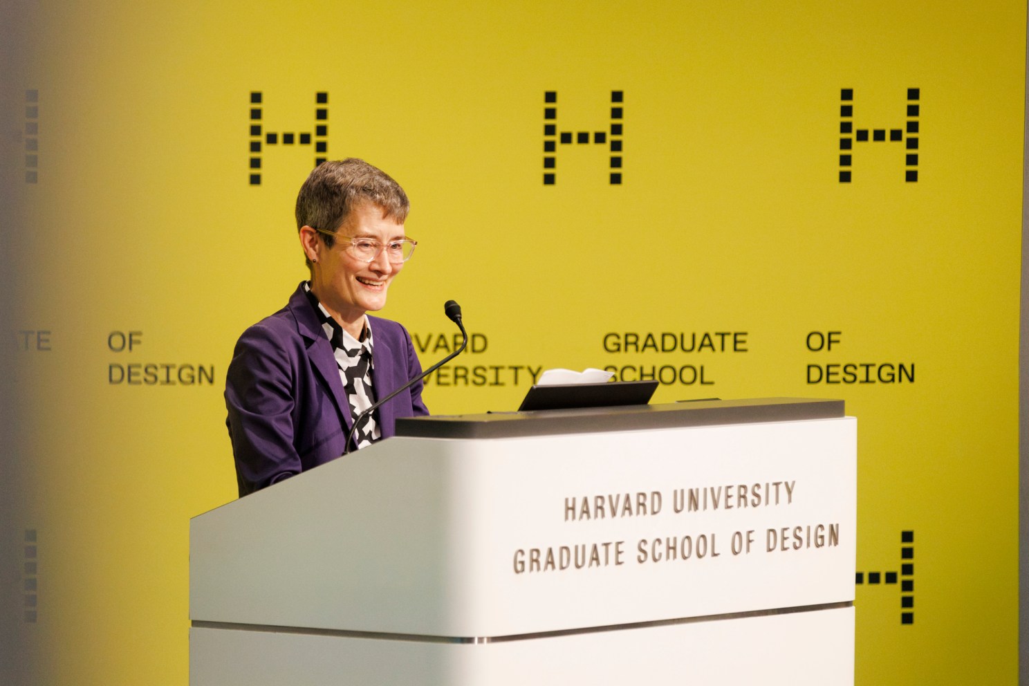 Sarah M. Whiting speaks at a podium.