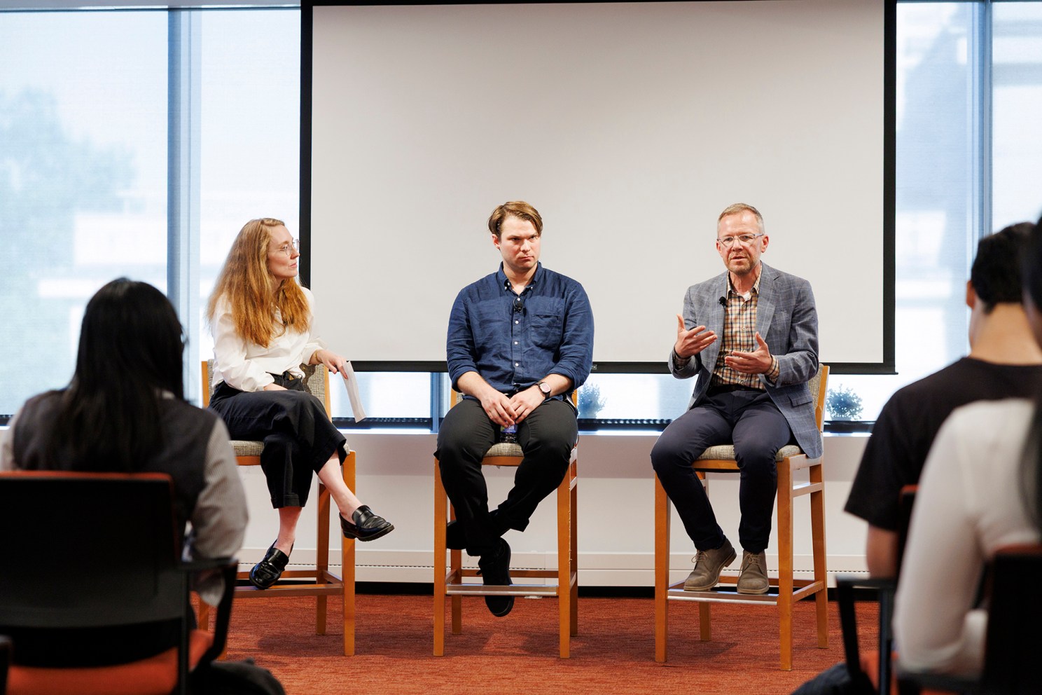 Moderator Moira Weigel and panelists Jackson Kernion and Ken Archer.