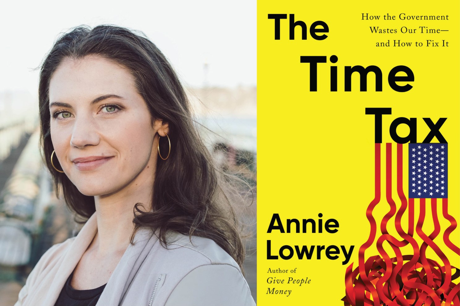 Photo of Annie Lowrey and "Time Tax" book cover.