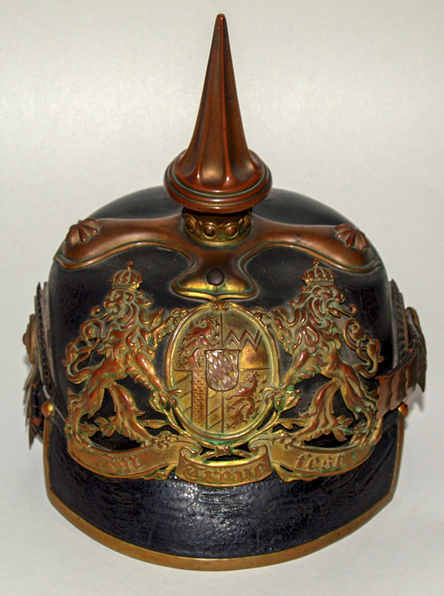 Spiked helmet.
