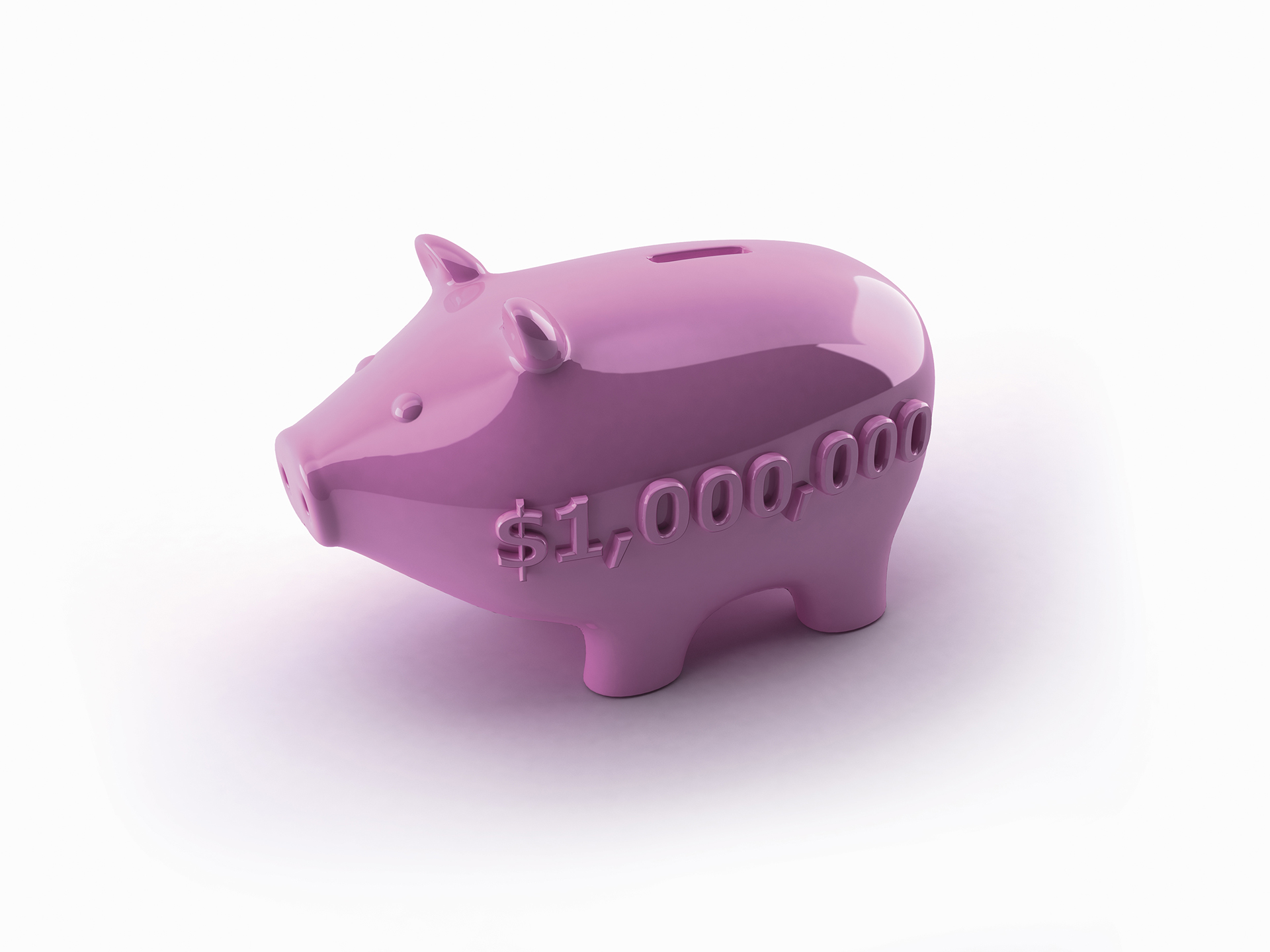 One million dollars number on side of pink piggy bank. Illustration by Dave Higginson/Ikon Images
