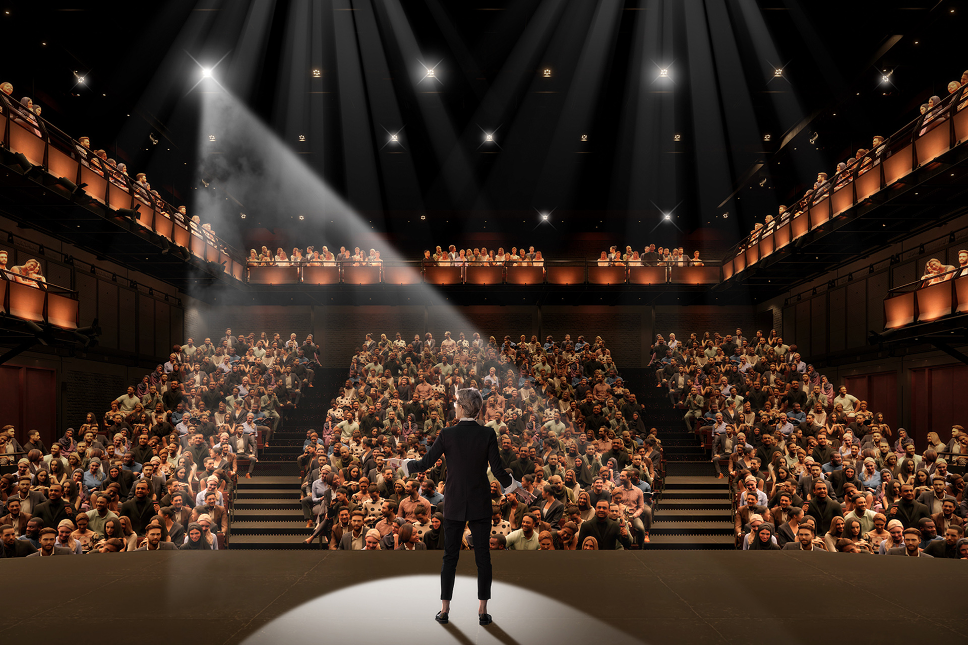Artist rendering of Blavatnik Theater from stage perspective.